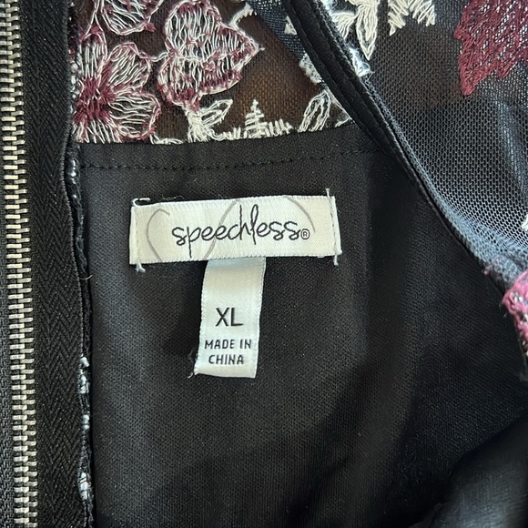 Juniors Speechless floral mesh black wine plum color floral dress women size XL - Picture 7 of 10